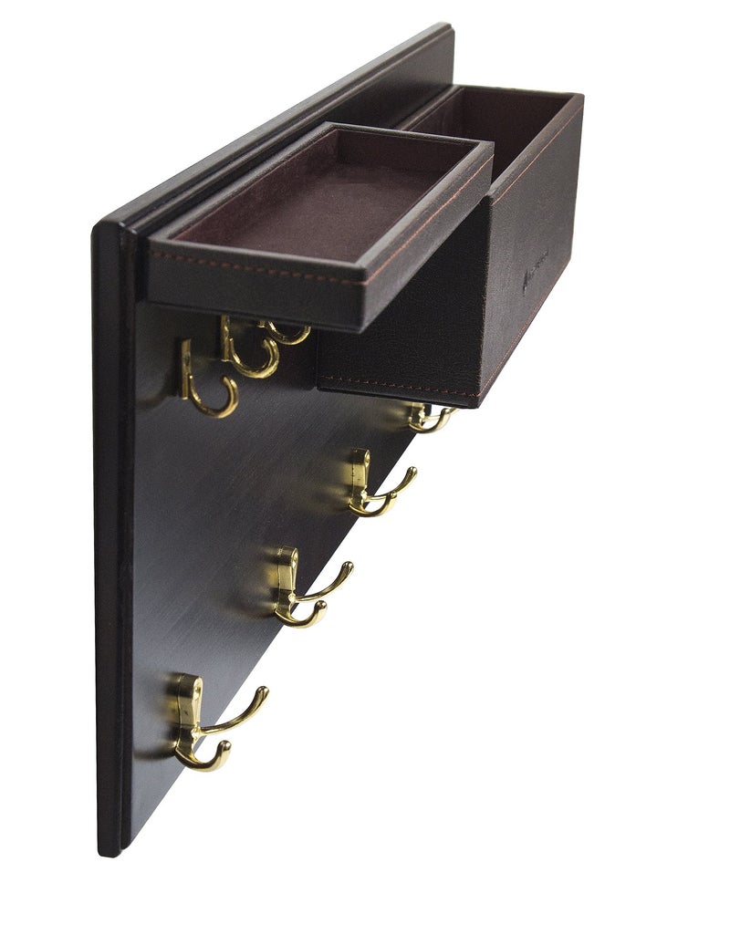 J JACKCUBE DESIGN JackCubeDesign Entryway Coat Rack Wall Mount Key Holder Mail Envelope Hook Organizer Clothes Hat Hanger with Faux Brown Leather Shelf and Tray(Solid Wood, 20.5 x 9.1 x 3.4 inches) â€“ :MK362B - Image 5